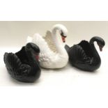 Trio of large swan planters by Dartmouth Pottery of Devon. Largest is 34cm across