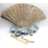 Collection of Oriental items to include a vintage fan and some bowls