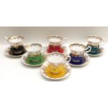 Royal Albert "Regal" Harlequin series footed teacup and saucer set. 6 different colourways.