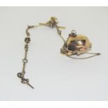 Brass Albert style watch chain with a scull fob attachment