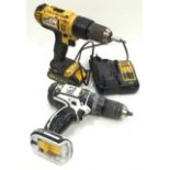 DeWalt power drill with battery and charger together with a Makita drill (no battery) (ref 162, 44).