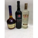 Smirnoff gold cinnamon vodka, 70cl courvoisier cognac and Taylor?s late bottled vintage port (15)