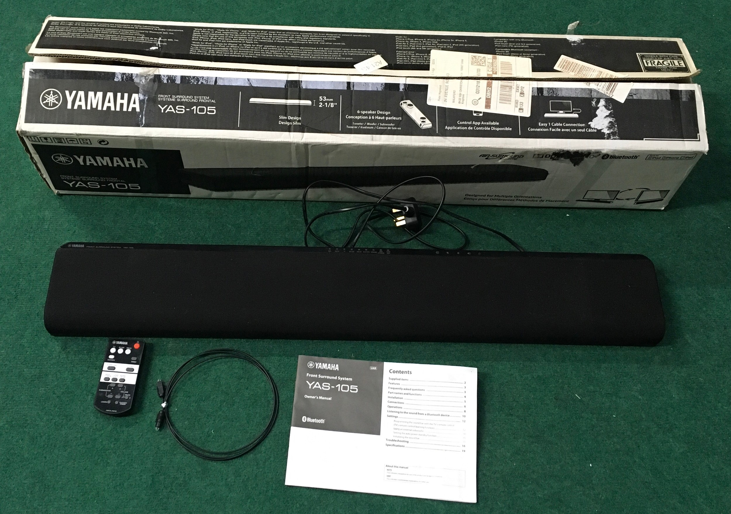 Yamaha YAS-105 soundbar in box, not tested (wp).