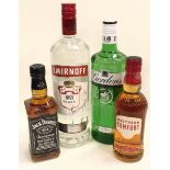 4 x Bottles alcohol Smirnoff, Gordons, Jack Daniels and Southern comfort (ref 81,87,97,78)