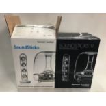 Two Soundsticks III self powered satellite speakers and sub woofer (boxed)