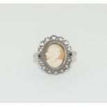 A 925 silver cameo ring, Size L.