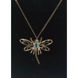 9ct gold dragonfly pendant on chain.