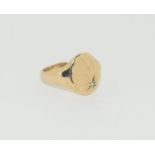 9ct gold mans diamond set signet ring size Q