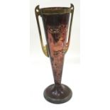 Art Noveau copper twin handled fluted Vase