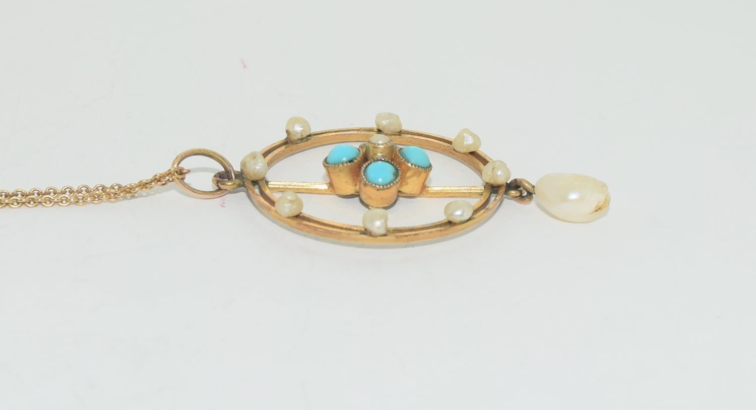 Victorian/Edwardian turquoise 9ct gold pendant on 9ct gold chain. - Image 3 of 5