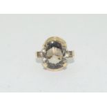 Huge 1950's smokey quartz 14ct gold cocktail ring, Size N