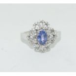 Tanzanite white gold on 925 silver cluster ring, Size O 1/2.