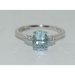 A Platinum set aquamarine and diamond ring of 1.41cts.