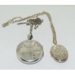 Two silver lockets and chain