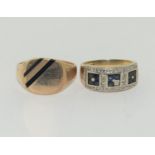 2 X 9ct gold rings 0ne with diamonds