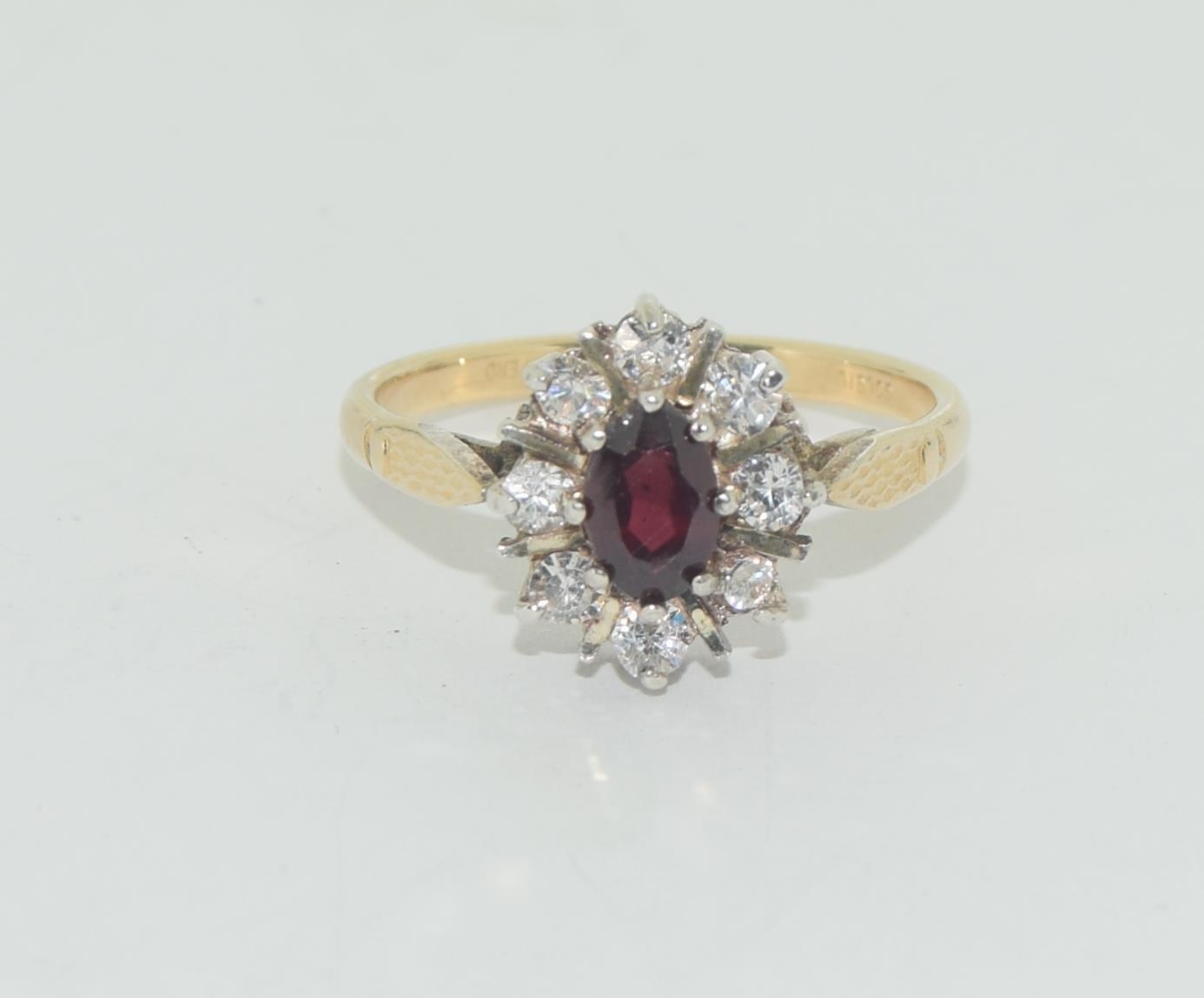 1970's gold on sterling silver garnet cluster ring, Size O