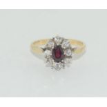 1970's gold on sterling silver garnet cluster ring, Size O