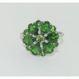 9ct white gold ladies green topaz daisy cluster ring size N