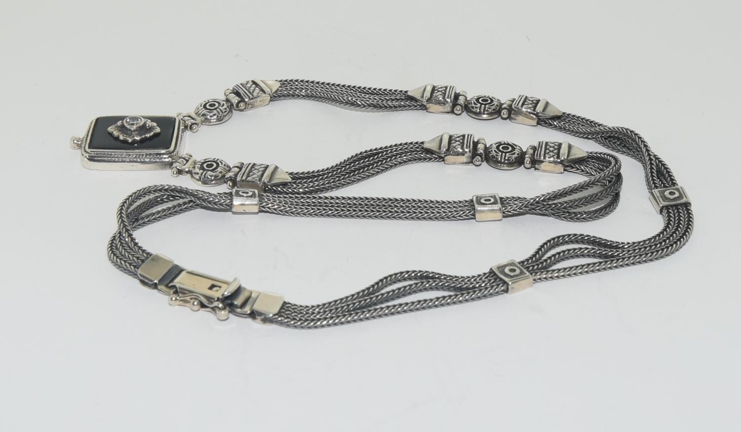 Victorian inspired black onyx 925 silver ornate necklace. - Image 3 of 3