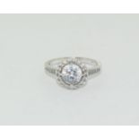 925 silver CZ halo designed ring, Size N