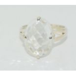 Large Harlequin faceted rock crystal 925 silver ring, Size S