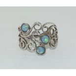 Modernist black opal 925 silver ring, Size R