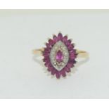 A 9ct gold ruby and diamond ring, Size r