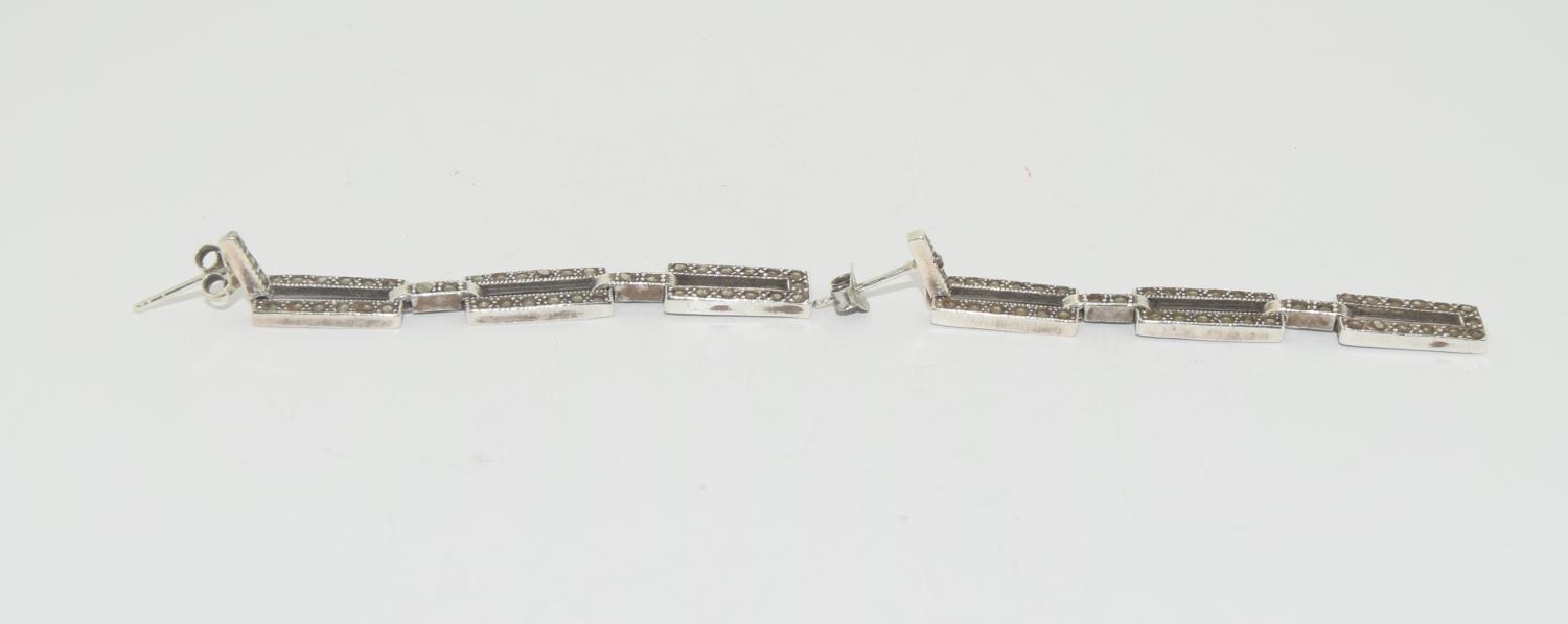Marcasite 925 silver drop link earrings. - Image 2 of 3