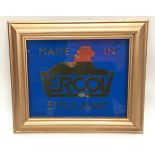 A framed Ercol shop sign, frame size 13" x 11".