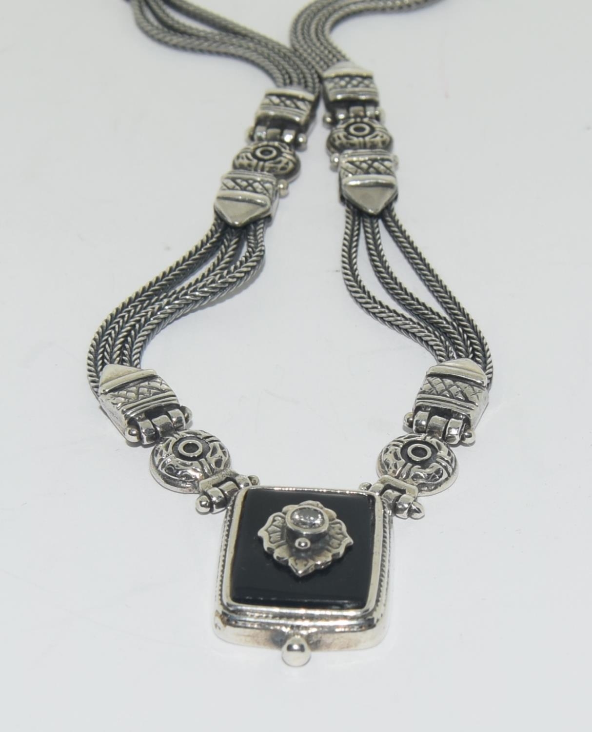 Victorian inspired black onyx 925 silver ornate necklace. - Image 2 of 3
