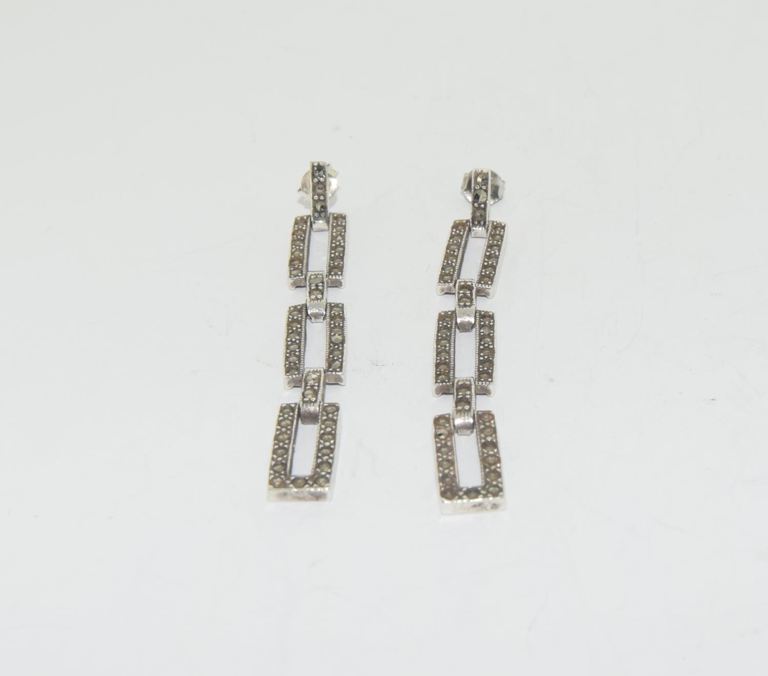 Marcasite 925 silver drop link earrings.
