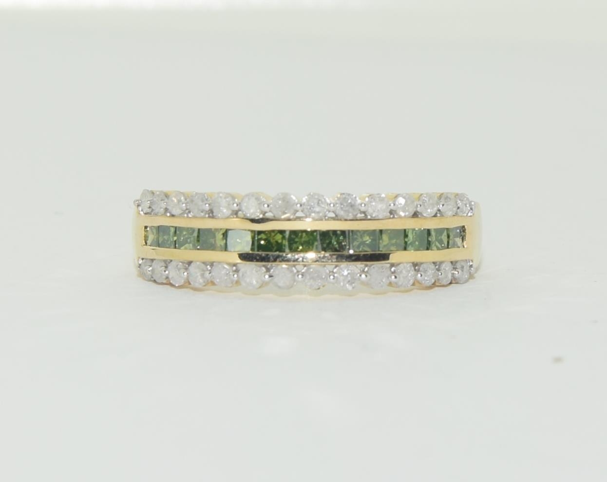 9ct Gold green and white diamond 1/2 eternity ring size Q