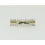 9ct Gold green and white diamond 1/2 eternity ring size Q