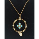 Victorian/Edwardian turquoise 9ct gold pendant on 9ct gold chain.