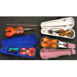 Collection of violins to inlcude an example by Michael Poller. Total 4 in lot, 3 cased.