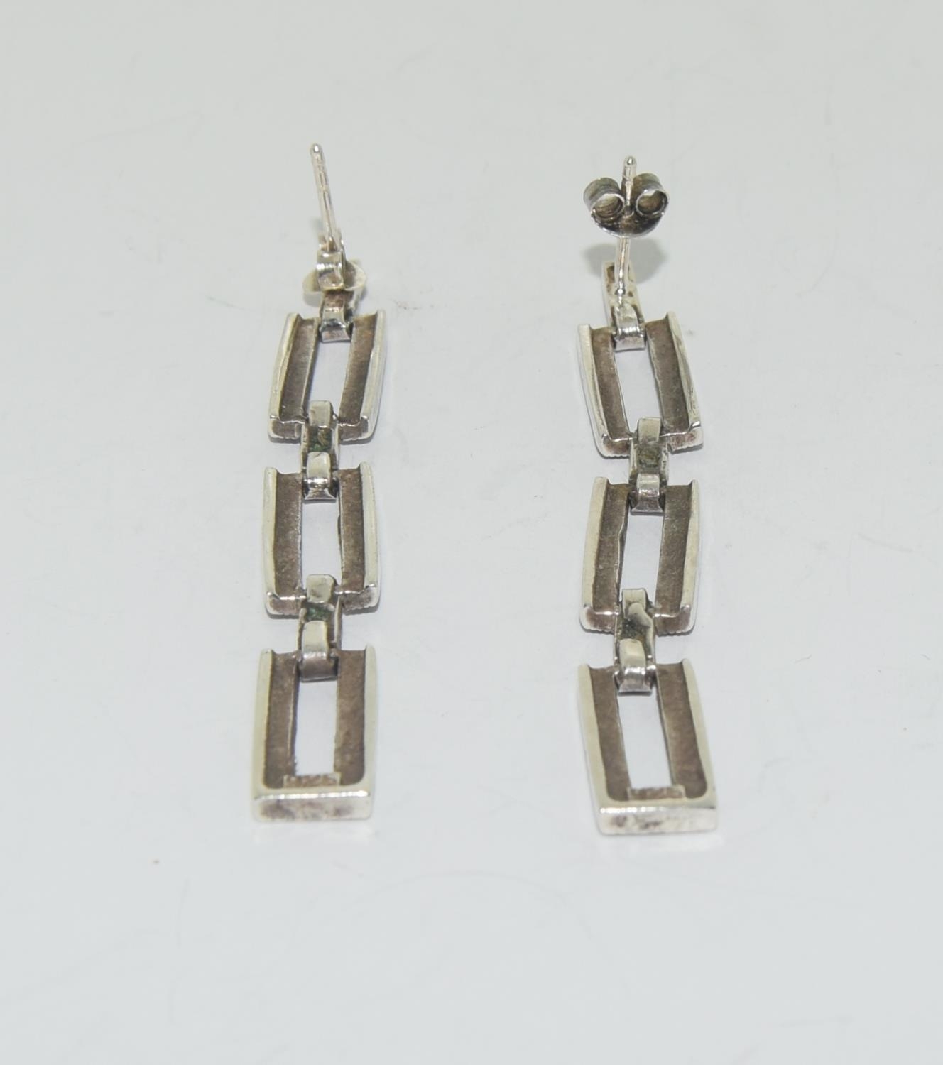 Marcasite 925 silver drop link earrings. - Image 3 of 3