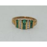 9ct gold ladies diamond and emerald ring size N