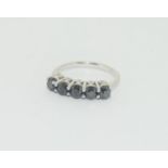 9ct white gold 5 stone sapphire ring size N