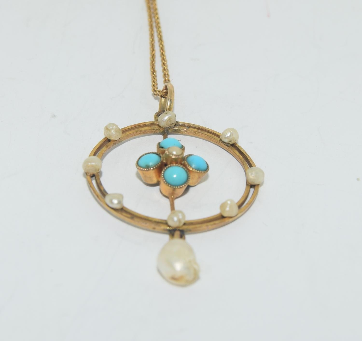 Victorian/Edwardian turquoise 9ct gold pendant on 9ct gold chain. - Image 2 of 5