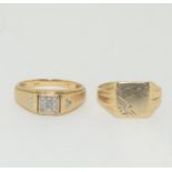 2 X 9ct gold rings one with diamonds