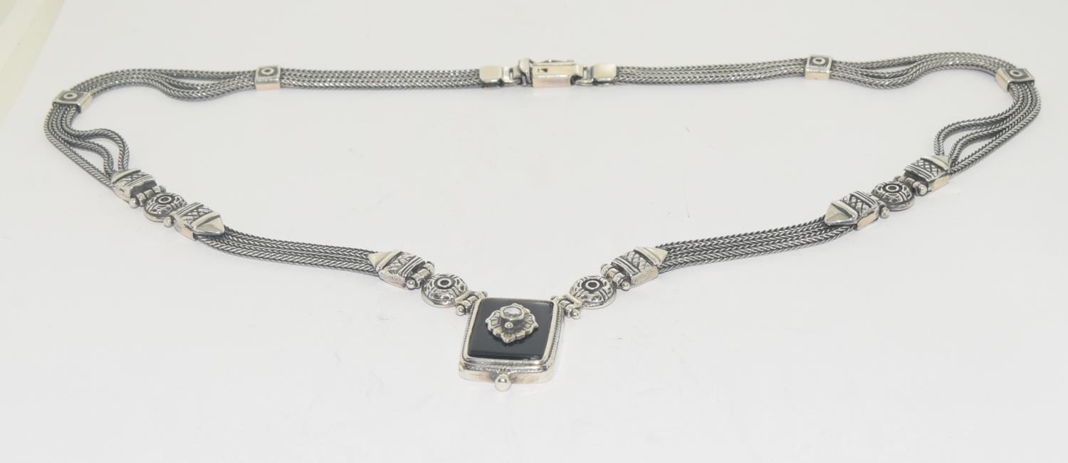 Victorian inspired black onyx 925 silver ornate necklace.