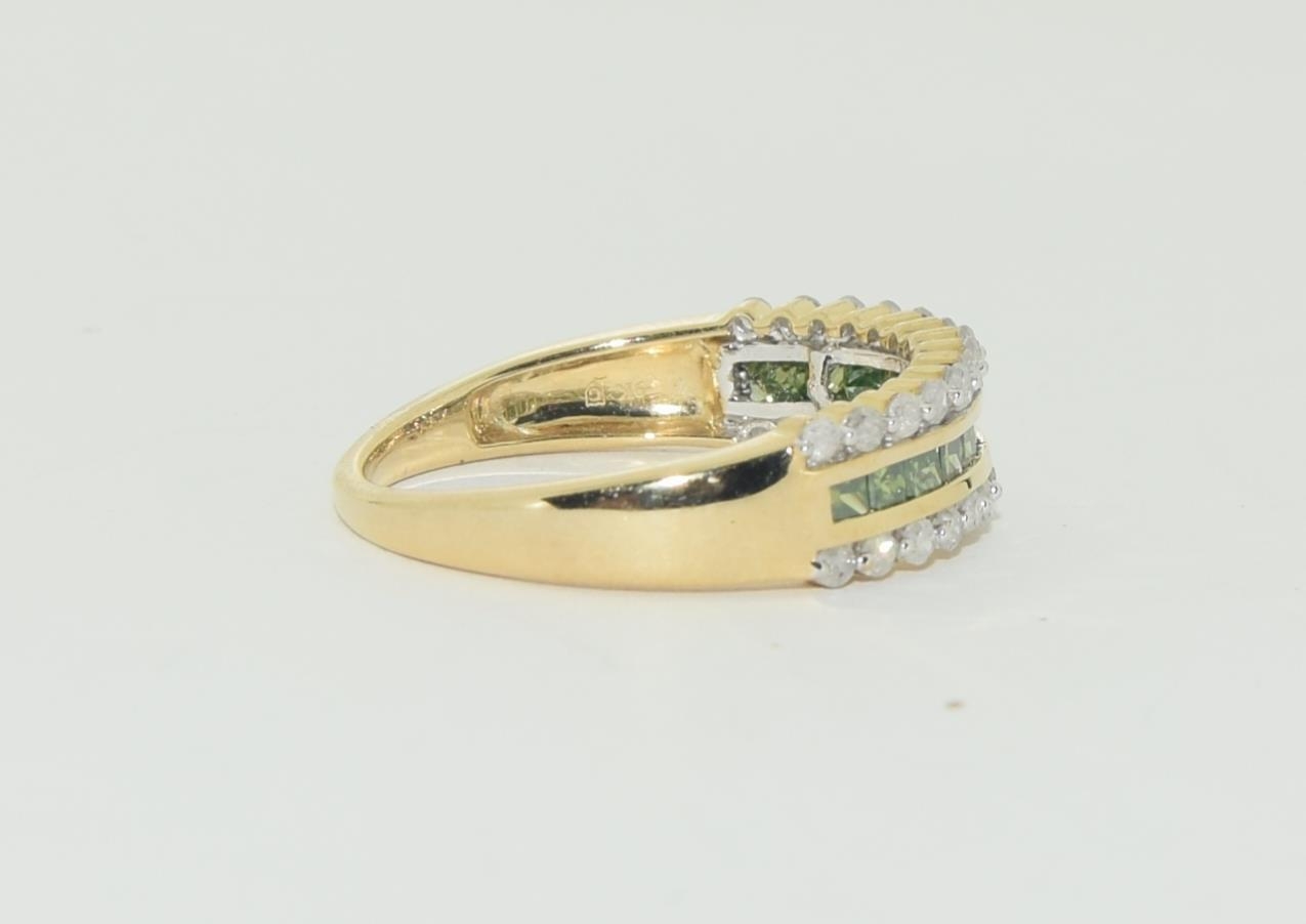 9ct Gold green and white diamond 1/2 eternity ring size Q - Image 2 of 5