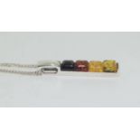 Multi coloured baltic amber 925 silver line pendant.