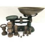 Set of vintage Homepride advertising kitchen scales with weights designed as the Homepride man.
