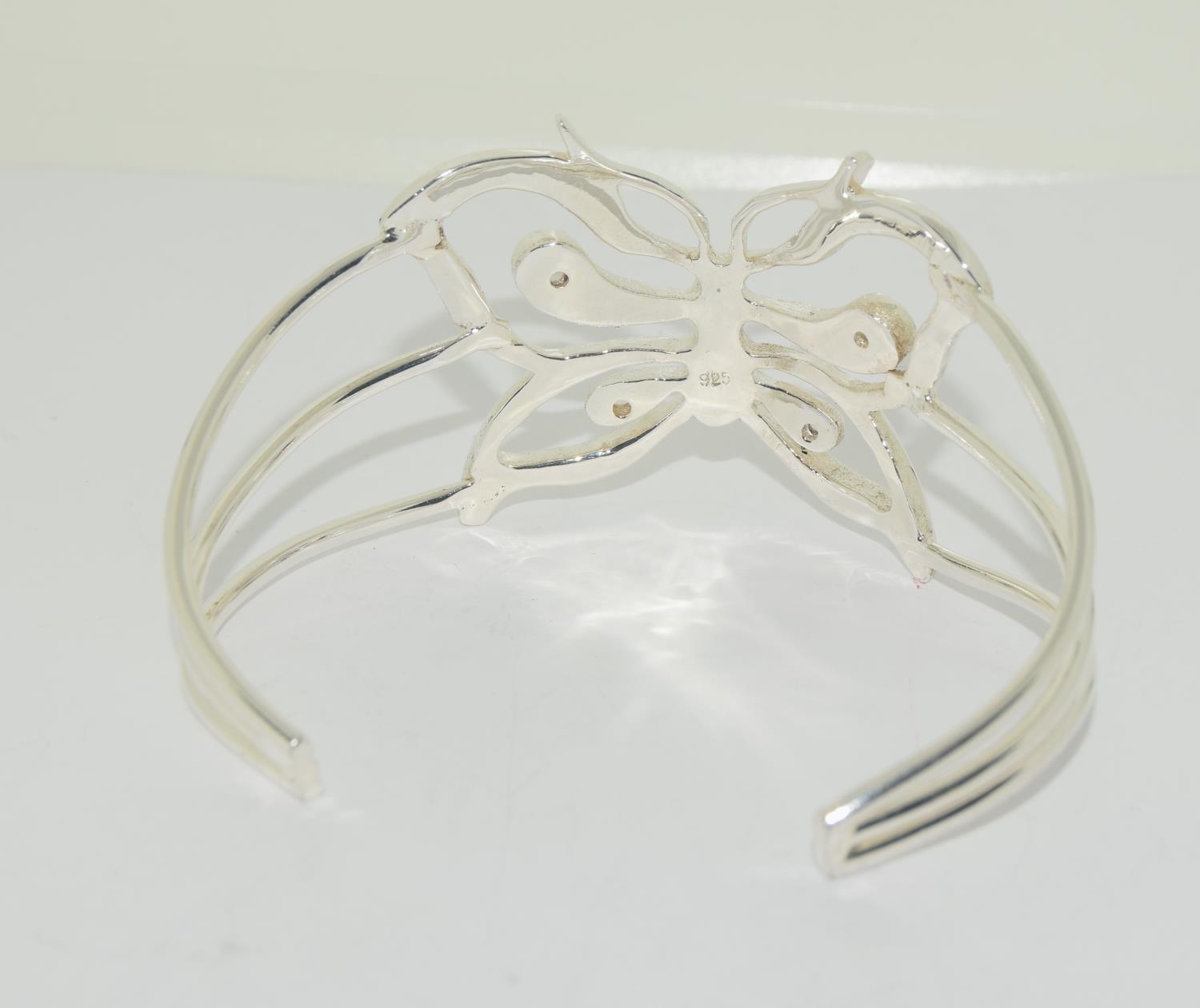 Large 925 silver CZ butterfly bangle. - Image 3 of 3