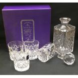 Edinburgh crystal boxed set of four whisky glasses together with an unboxed decanter in the same