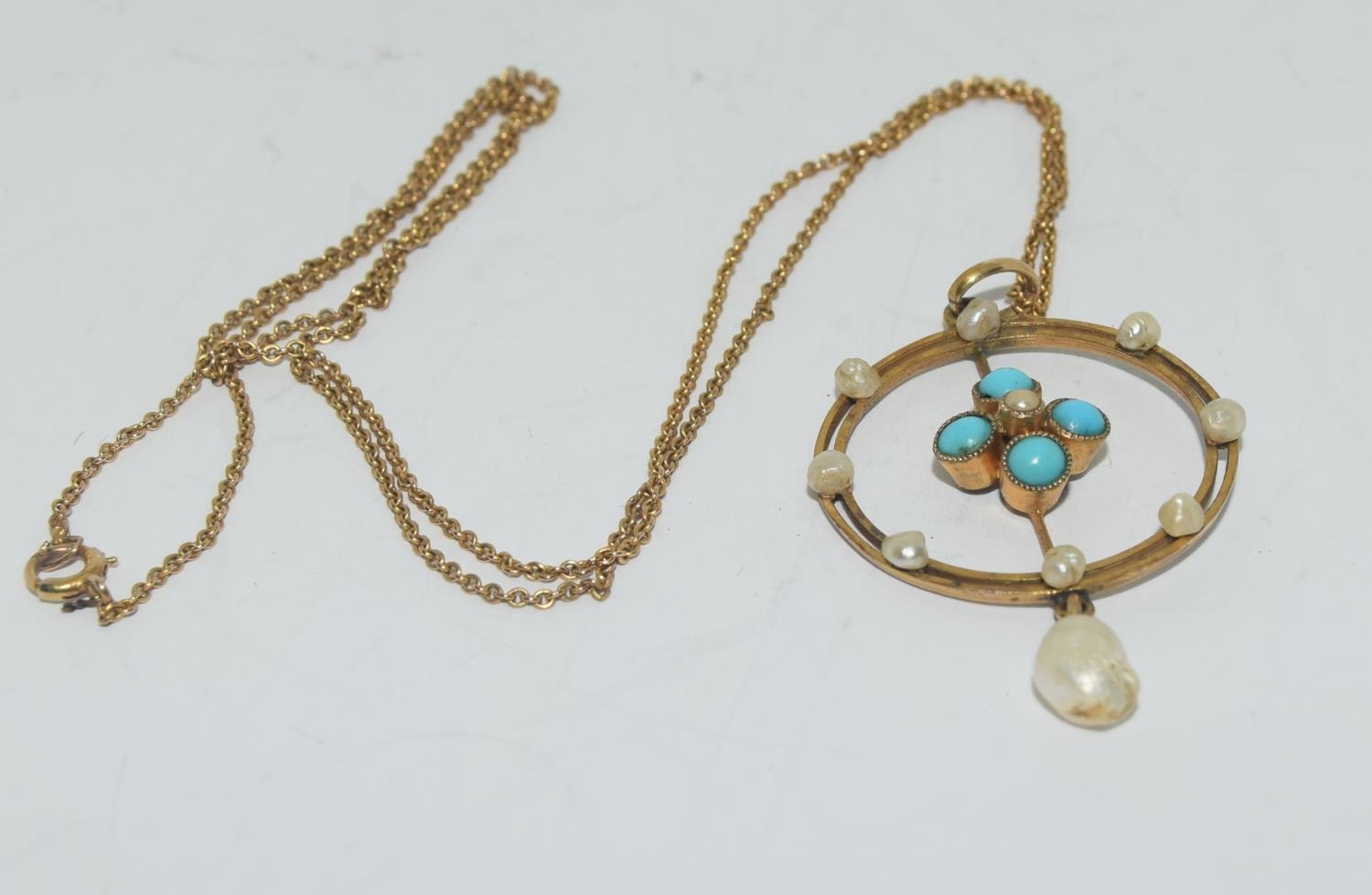 Victorian/Edwardian turquoise 9ct gold pendant on 9ct gold chain. - Image 5 of 5