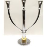 WMF Hotel large chrome and brass 3 prong candelabra in a modernist style. 38cm tall