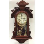 Laurajn? French mahogany cased chiming wall clock with pendulum 61x32cm.