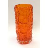 Whitefriars Tangerine textured glass vase designed by Geoffrey Baxter 20 cm high 8.5cm diameter.